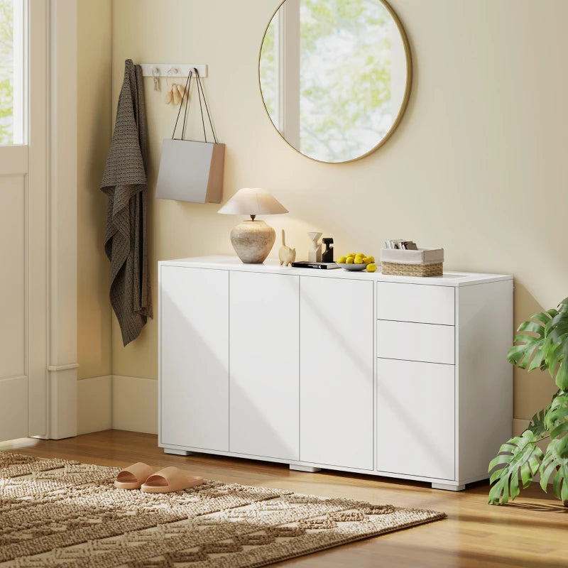 Kitchen Sideboard Storage Cabinet, Modern Coffee Bar Cabinet with Push-Open Design and 2 Drawers, Adjustable Shelving for Living Room, White