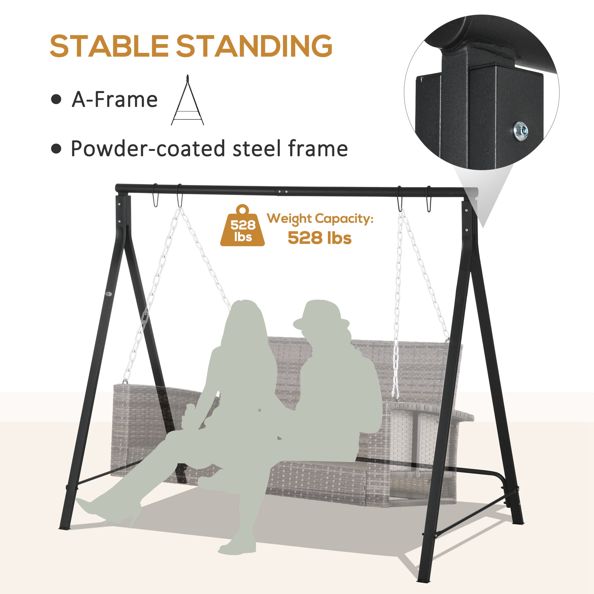 Outsunny Metal Swing Stand Swing Frame, Hanging Chair Stand Only, 528 LBS Weight Capacity, for Backyard, Patio, Lawn, Black 