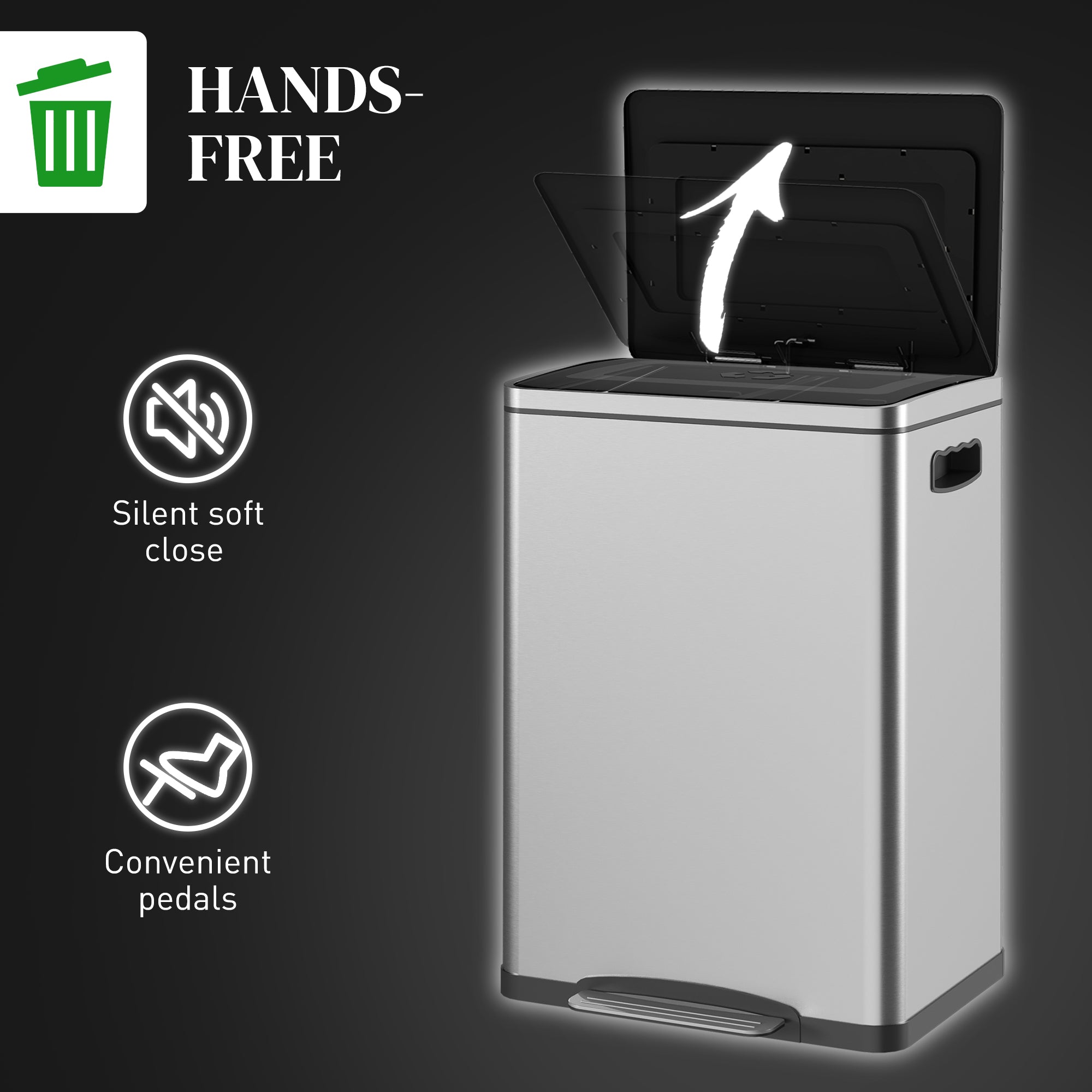 HOMCOM 2 x 5.3 Gallon (2 x 20L) Garbage Bin, Stainless Steel Garbage Can with Soft-Close Lid and Removable Inner Buckets 