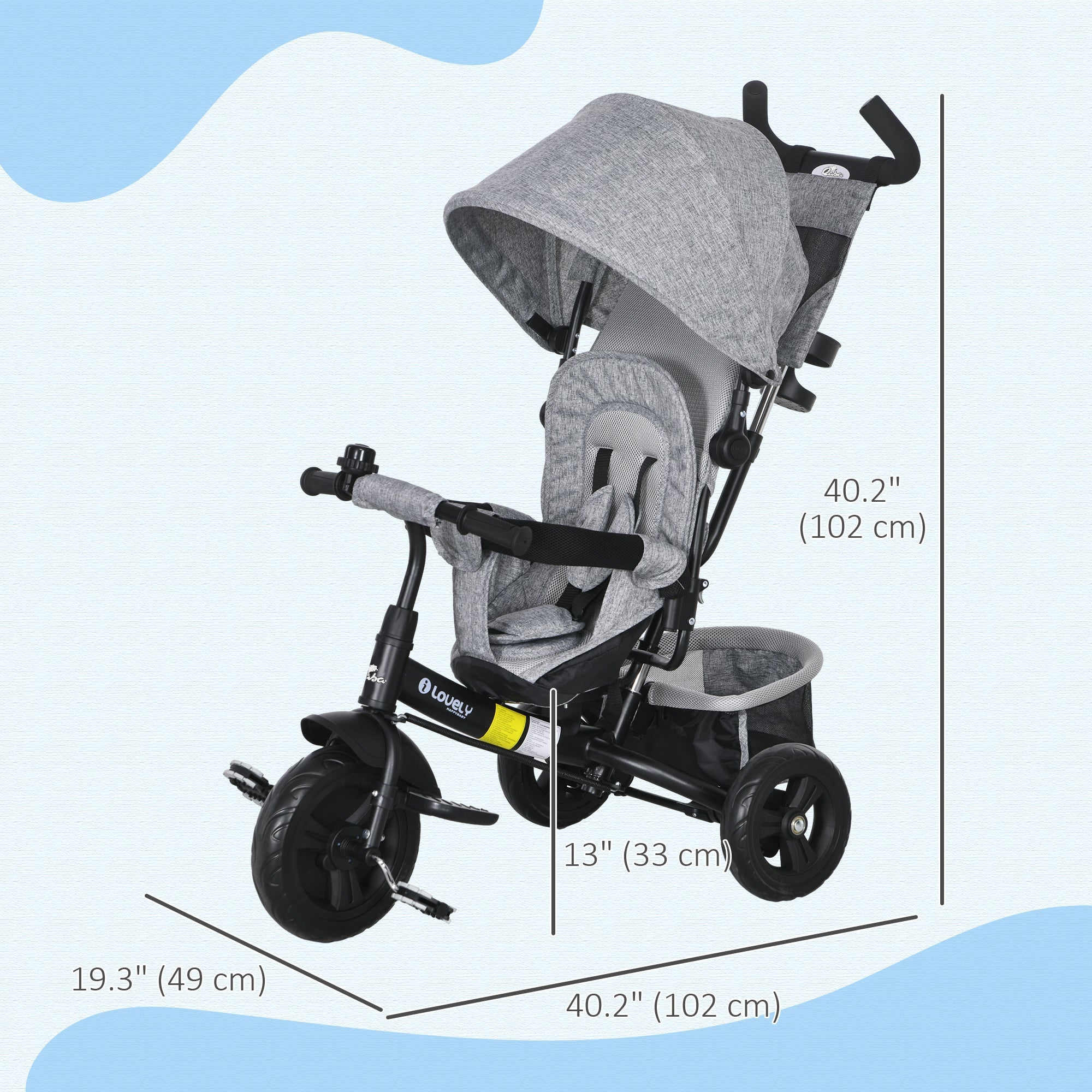 Qaba Convertible 4-in-1 Toddler Tricycle with Parent Handle for Kids 1-5 Years Outdoor Play Grey 
