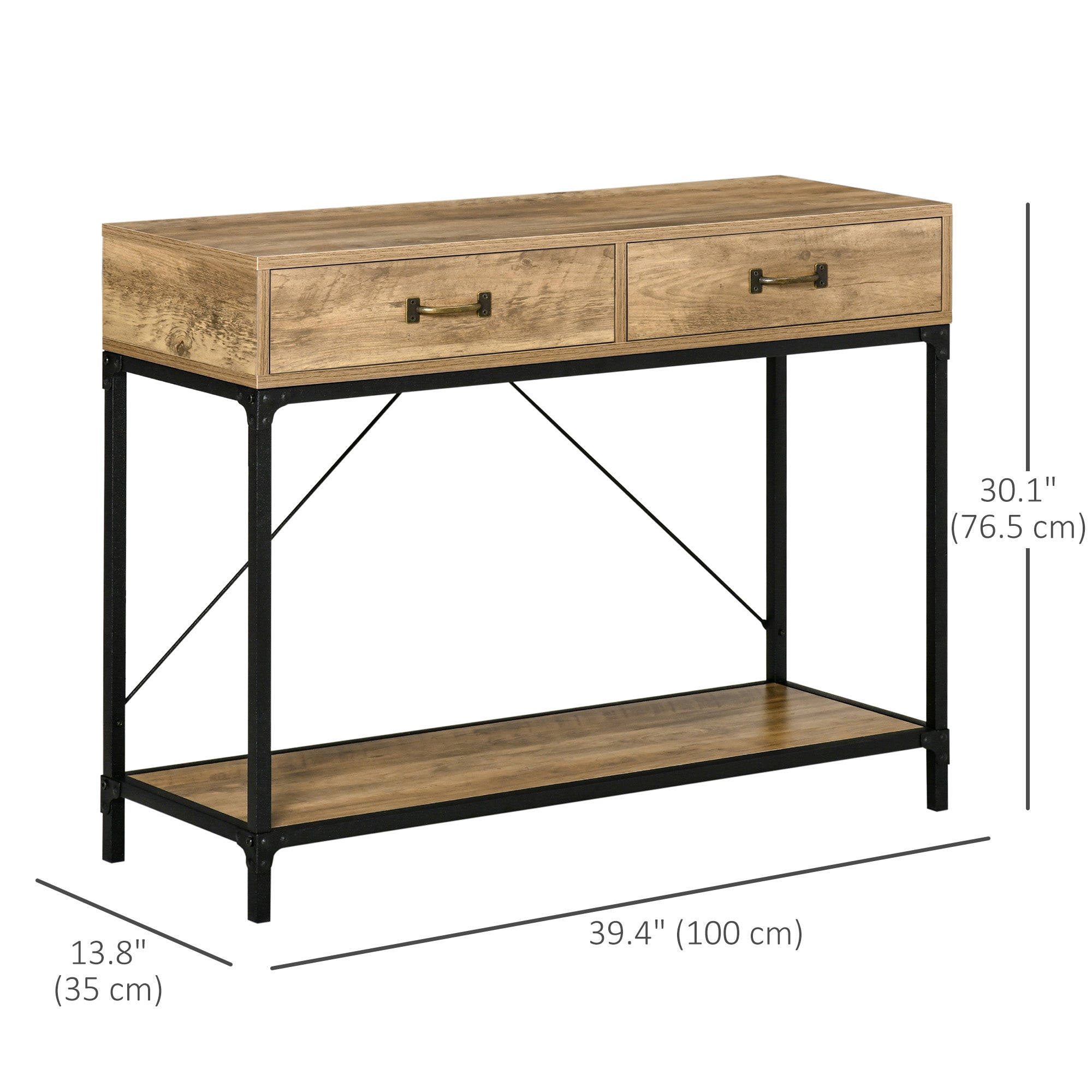 HOMCOM Vintage Console Table: Sofa Table with Storage Drawers & Shelf, Living Room/Entryway/Bedroom, Brown 