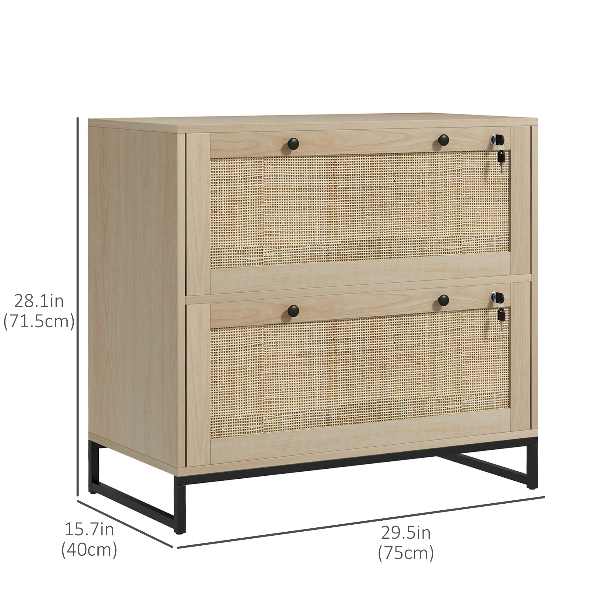 Vinsetto Boho Lockable 2 Drawer File Cabinet Adjustable Bar for Letter A4 Legal Size Natural Office Storage 