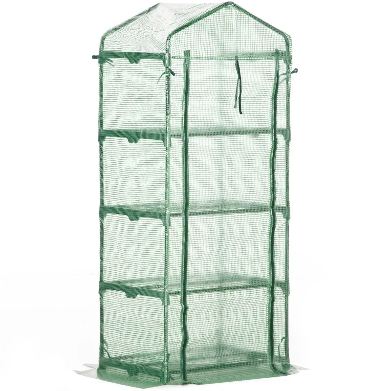 Portable Greenhouse, Outdoor Hot House Plant Flower Greenhouse with 4 Tier Shelves, Steel Frame, PE Cover, Dark Green