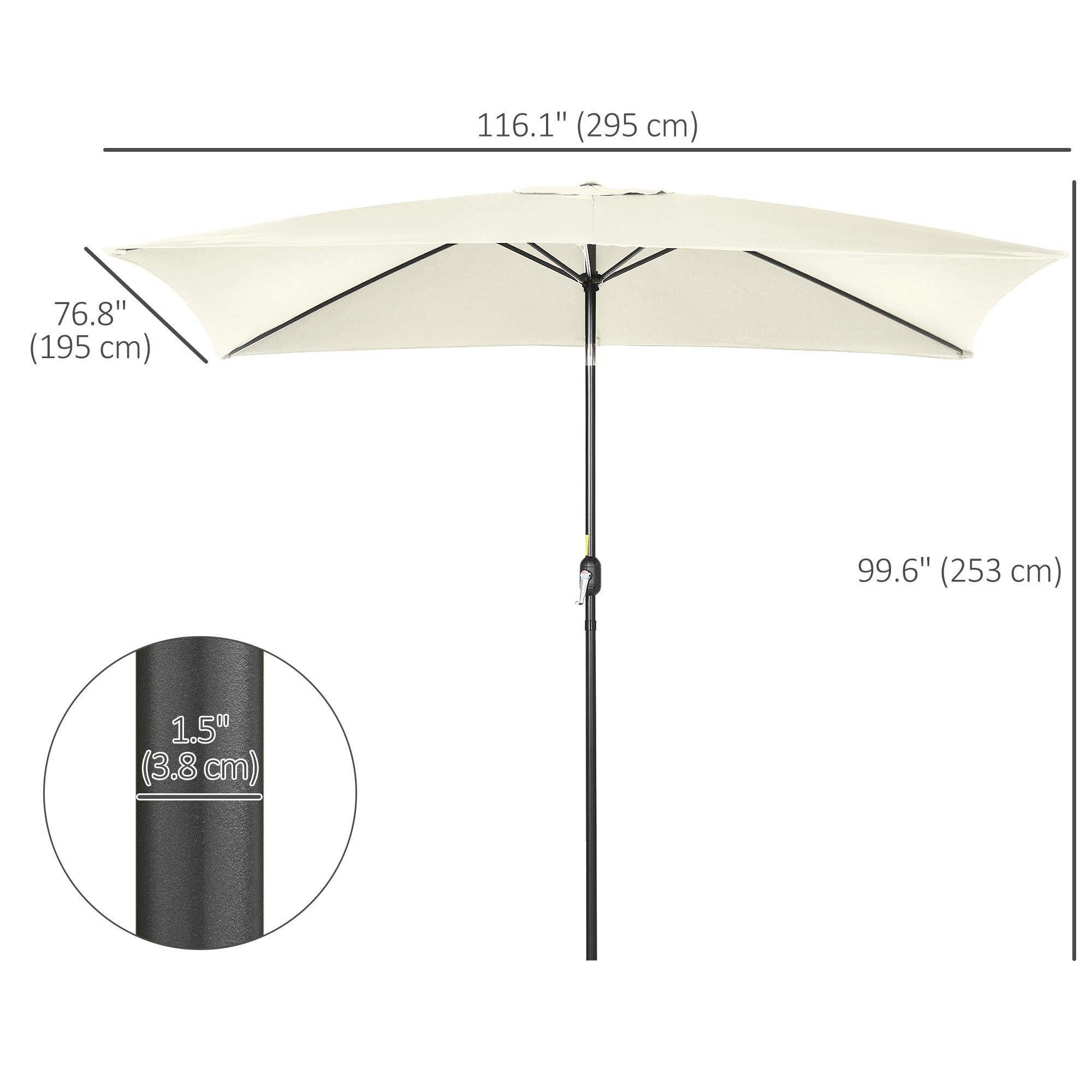 Outsunny 6.5x10ft Rectangle Aluminum Tilt Patio Umbrella, Garden Market Parasol, Outdoor Sunshade Canopy with Crank, Cream White 