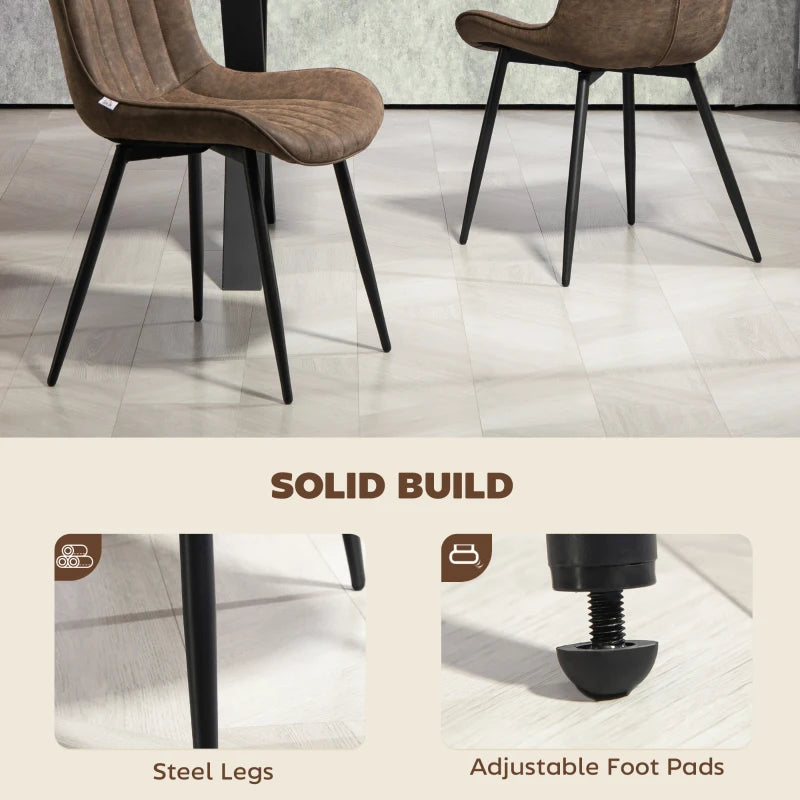 Dining Chairs Set of 4, PU Leather Upholstered Kitchen Chairs with Backrest and Steel Legs for Dining Room, Brown