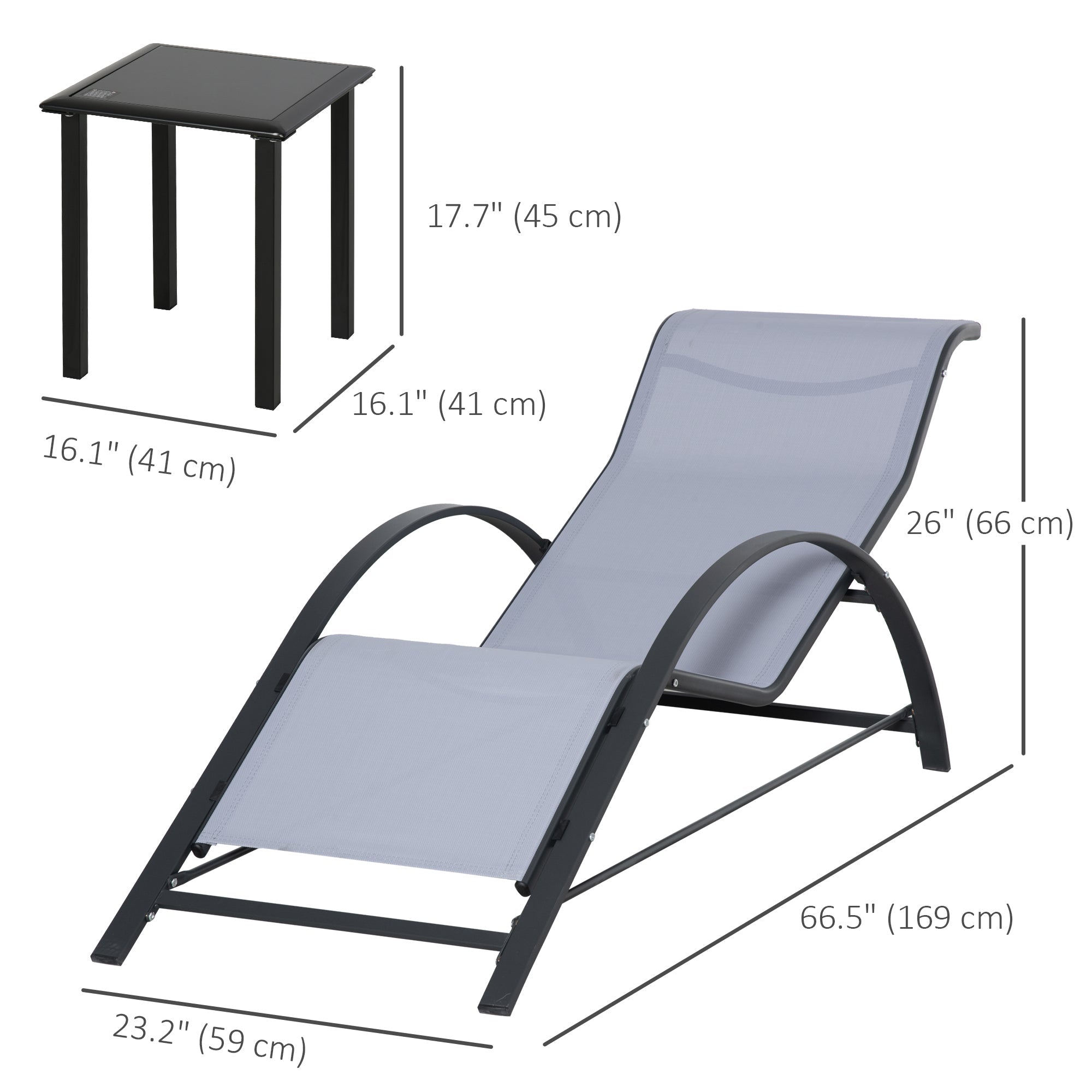 Outsunny 3Pc Patio Lounge Set with 2 S-Shaped Chairs Glass Table Outdoor Seating Light Grey 
