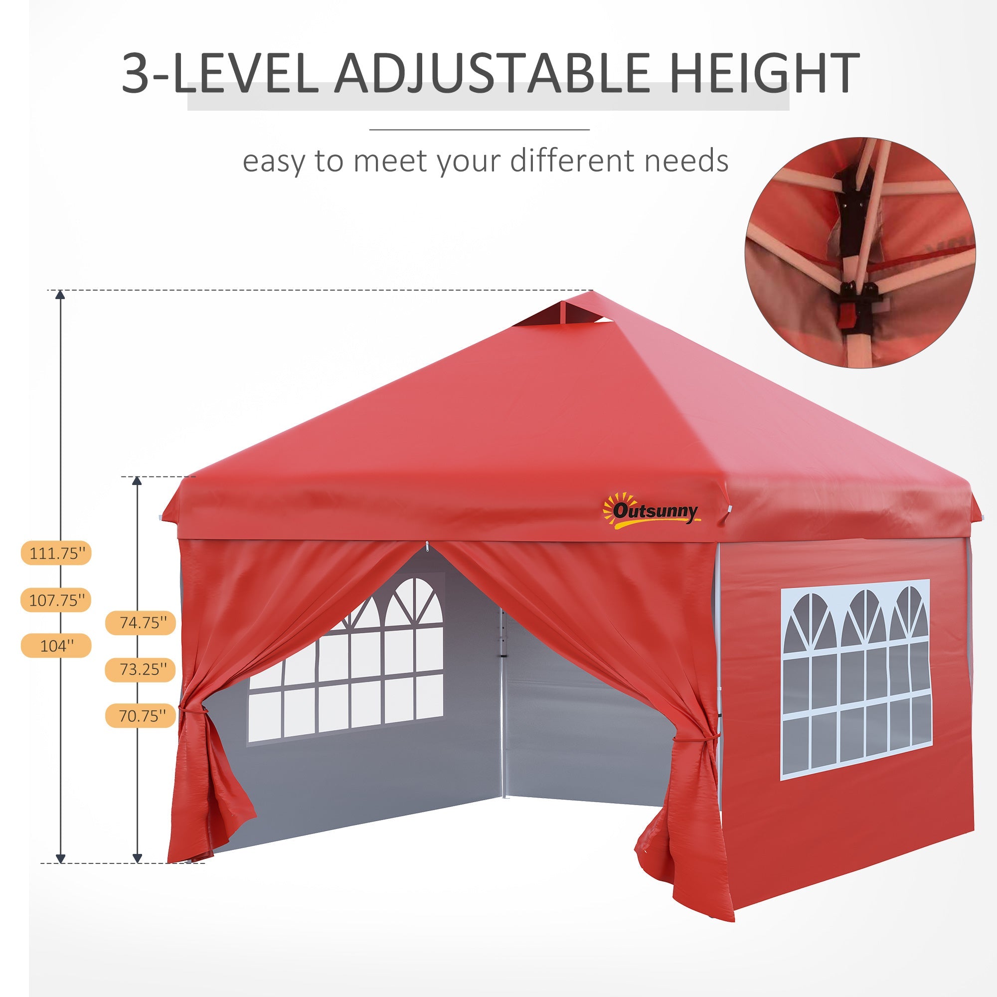 Outsunny 10' x 10' Pop Up Canopy Tent, Instant Shelter Tent with Sidewalls, Windows, Roller Bag and Sand Bags for Garden, Patio, Red 