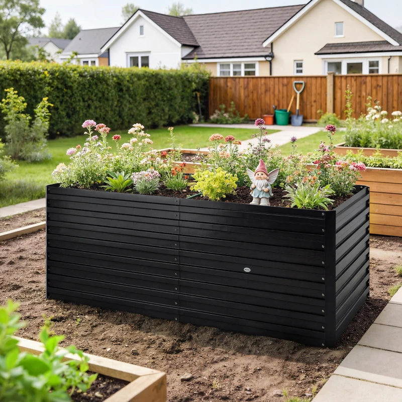 5' x 3' x 2' Raised Garden Bed, Galvanized Planter Box for Growing Flowers, Herbs and Vegetables, Black