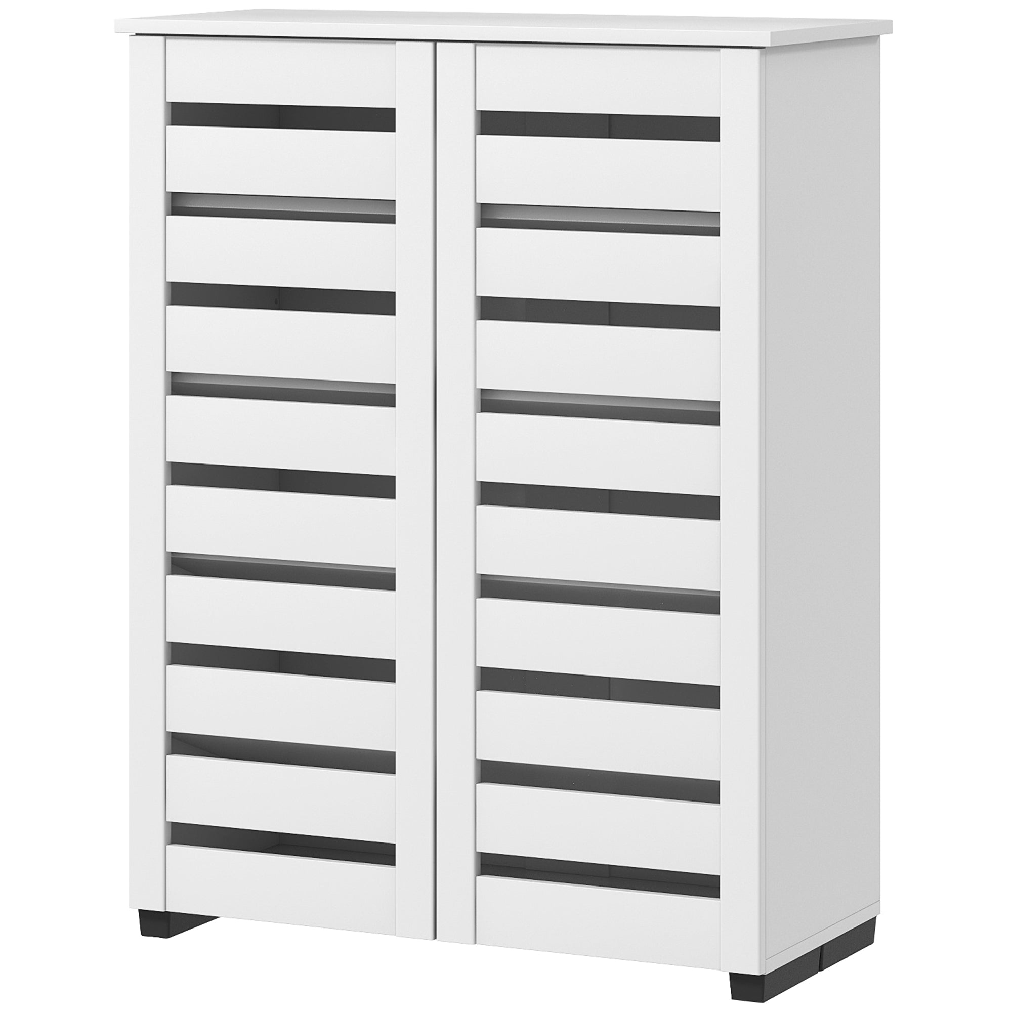 HOMCOM Shoe Storage Cabinet, Shoe Cabinet with 2 Slatted Doors for 15 Pairs of Shoes, White 