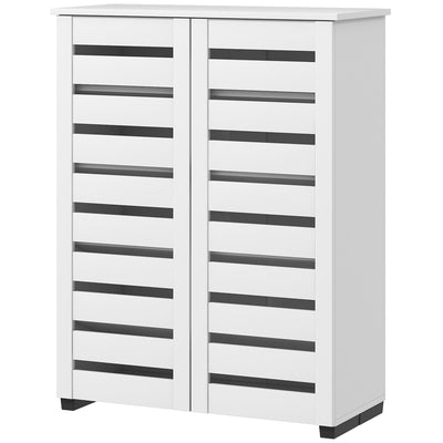 HOMCOM Shoe Storage Cabinet, Shoe Cabinet with 2 Slatted Doors for 15 Pairs of Shoes, White 