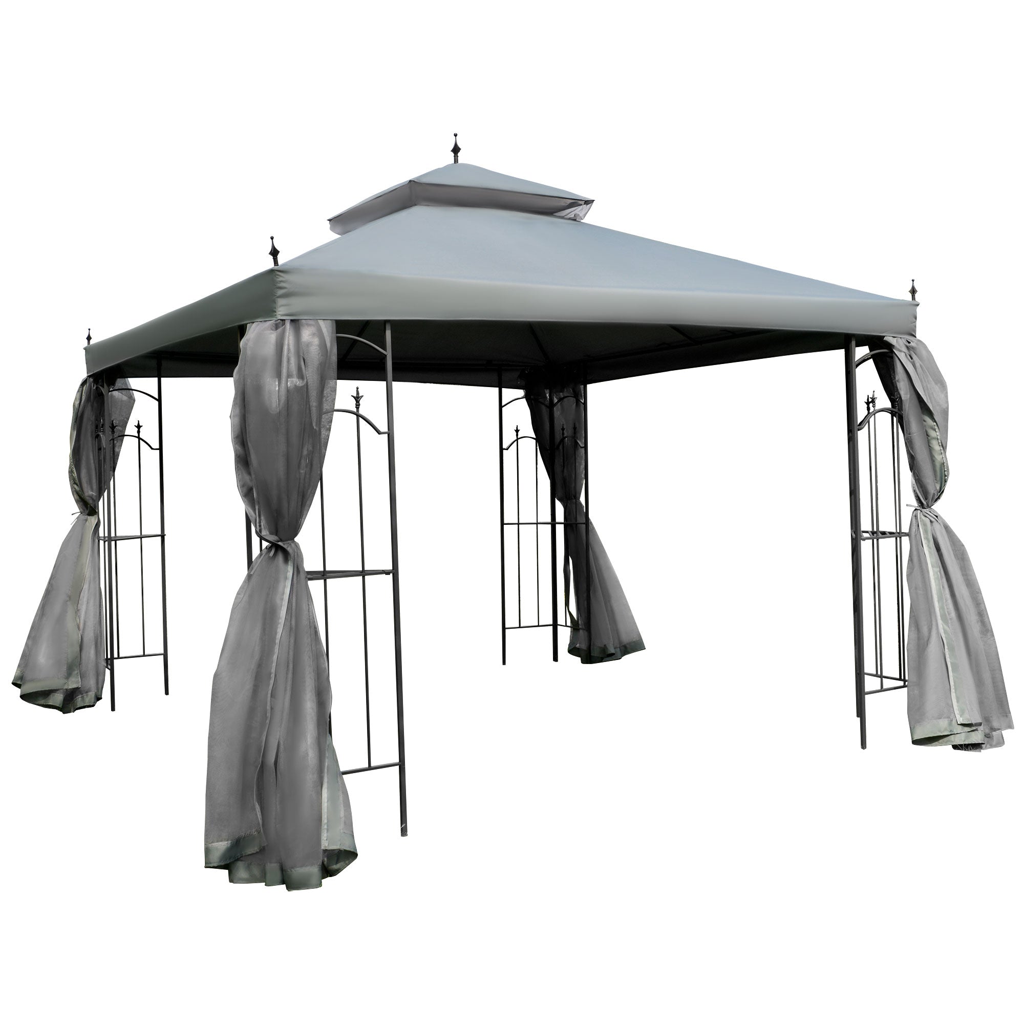 Outsunny 10'x10' Steel Outdoor Patio Gazebo Canopy Grey with Mesh Curtains Shelves 