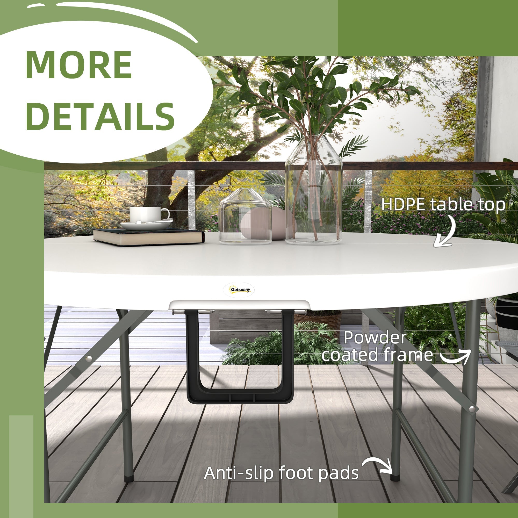 Outsunny Φ48" Folding Patio Table Outdoor HDPE Picnic Card Table for 6 Round Metal Frame White 