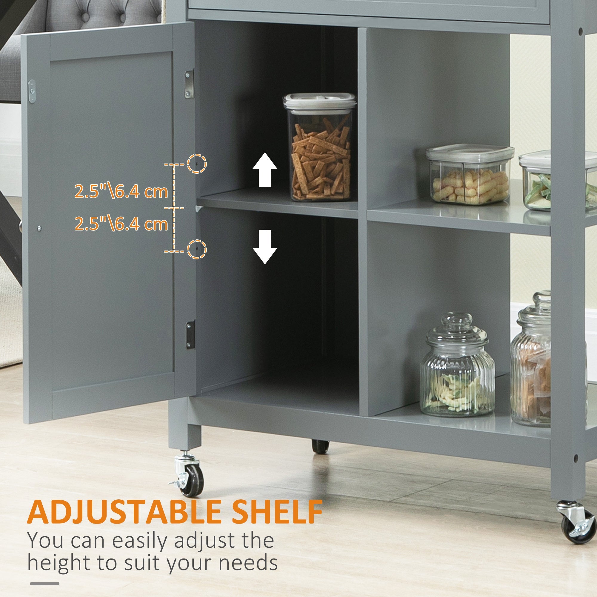 HOMCOM Kitchen Cruiser: Rolling Island Cart with Wood Top, Storage Drawer, Grey for Dining Room Mobility 