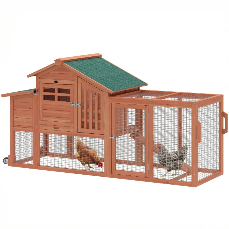 Chicken Coop with Run Mobile Wooden Hen House with Nesting Box Pull-out Tray for 1-2 Chickens Orange