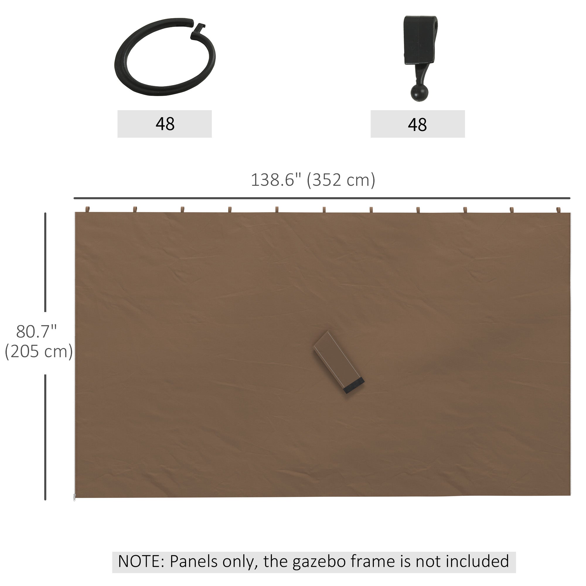 Outsunny 4-Panel Replacement Gazebo Curtains Gazebo Privacy Sidewall for 10' x 13' Canopy, Hooks/C-Rings Included, Dark Brown 