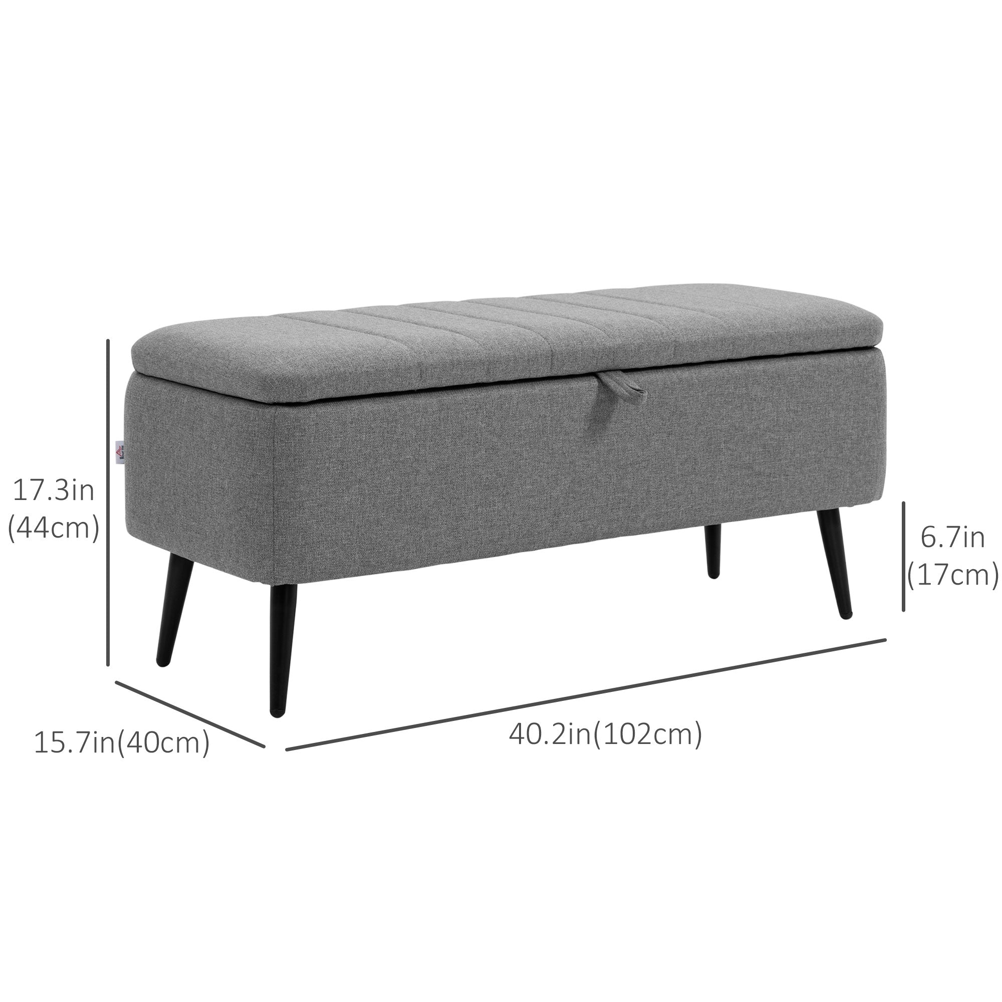 HOMCOM Linen Upholstered Ottoman: 40" Storage Bench with Sturdy Steel Legs for Living Spaces 