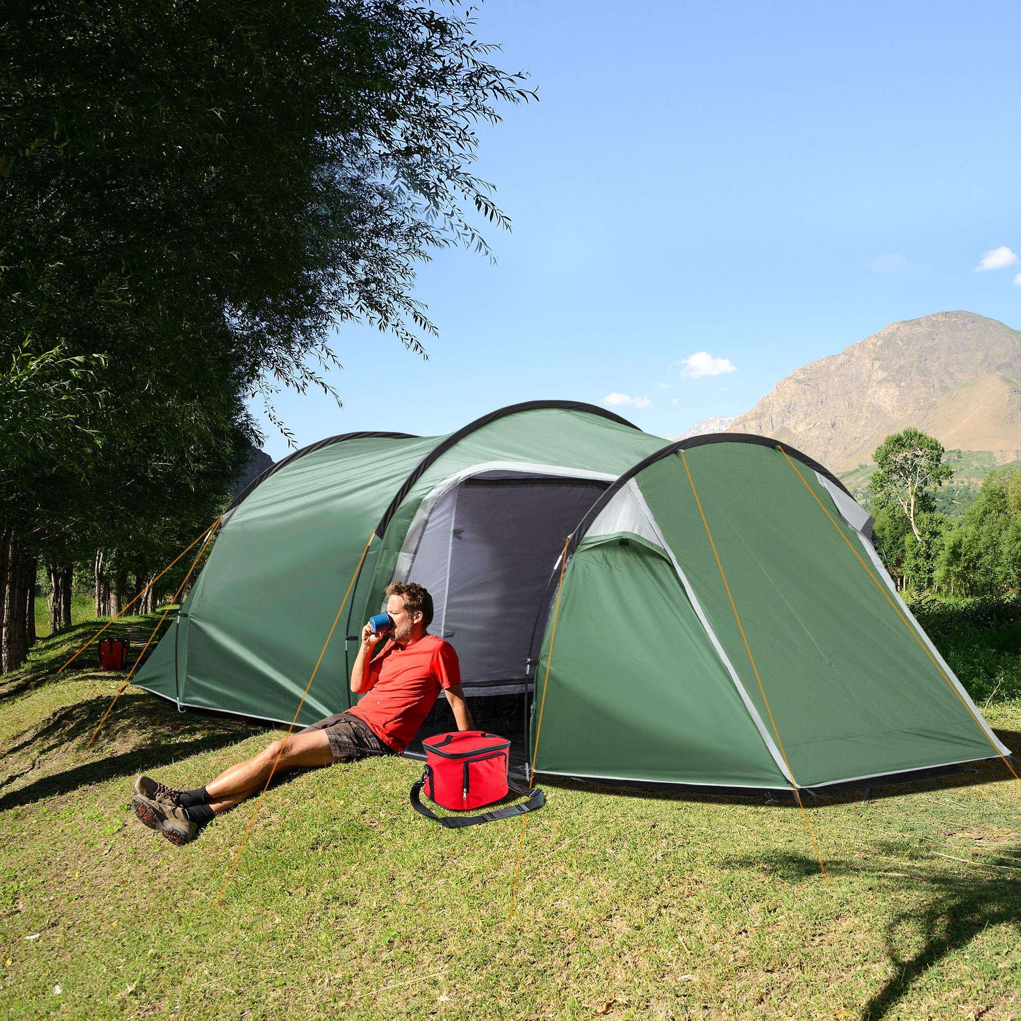 Outsunny Weatherproof Dome Camping Tent w/ Vestibule for 2-3 Person Screen Room Lightweight Backpacking Tent for Fishing 