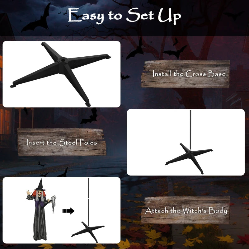 Outsunny Animatronic Standing Witch – Voice-Activated Halloween Prop with Skull Staff & Flashing Eyes 