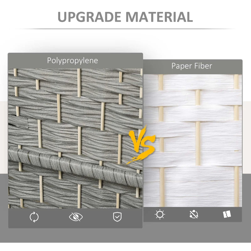 6 Ft Tall Folding Room Divider, 3 Panel Portable Privacy Screen, Hand-Woven Partition Wall Divider, Mixed Grey