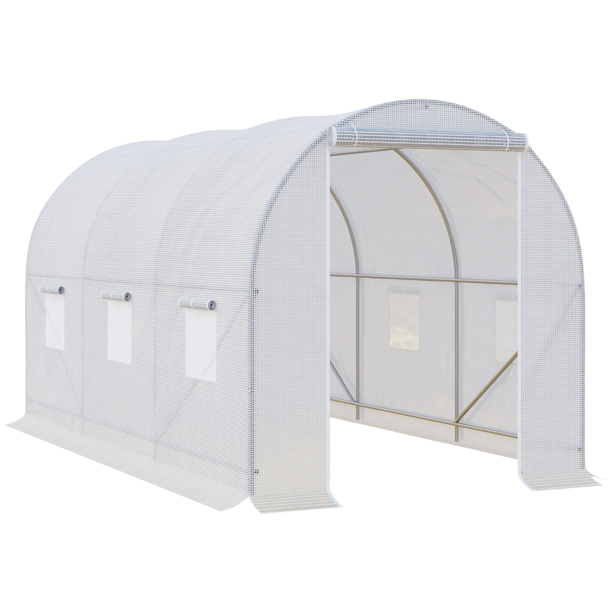 Outsunny Portable Walk-in Grow Shelter: 11.5x6.6x6.6ft with Door and Ventilation Window for Garden Plant Growing, White 