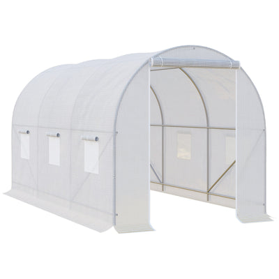 Outsunny Portable Walk-in Grow Shelter: 11.5x6.6x6.6ft with Door and Ventilation Window for Garden Plant Growing, White 