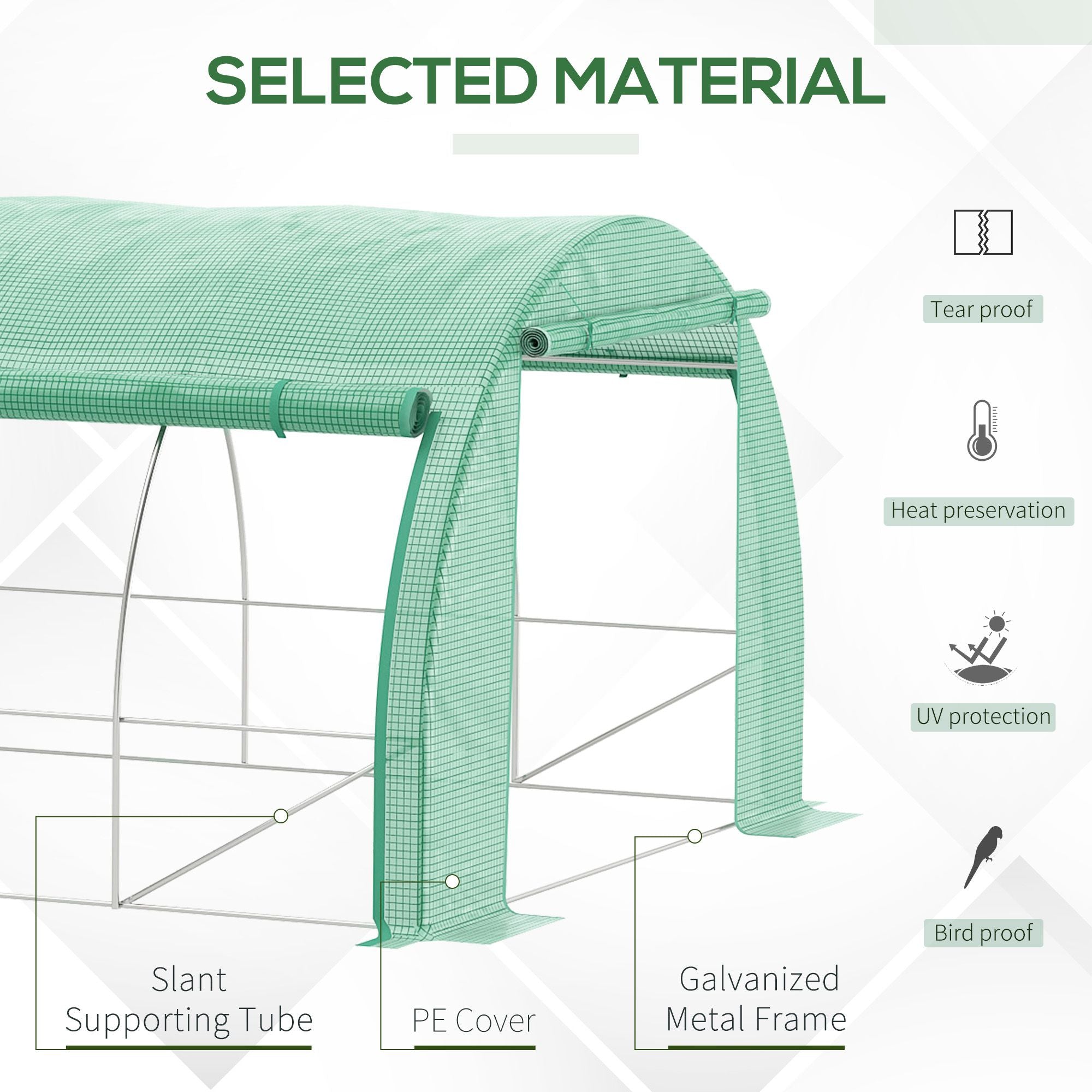 Outsunny Large Walk-in Greenhouse, 20'x10'x6.6' Tunnel Greenhouse with Zippered Door and 12 Roll-up Windows, Outdoor Green House for Garden Plant, Green 