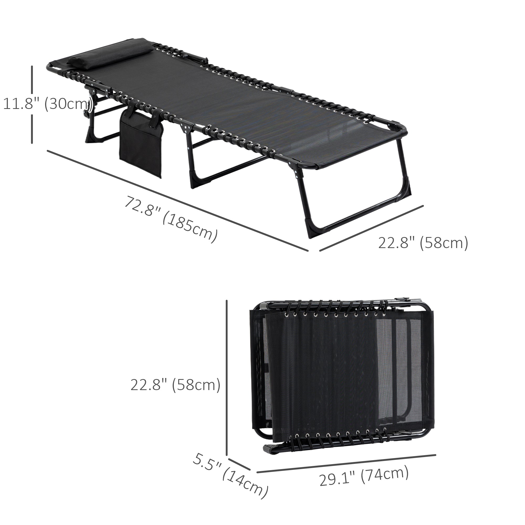 Outsunny Adjustable Outdoor Folding Lounge Chair Recliner with Pillow Black 