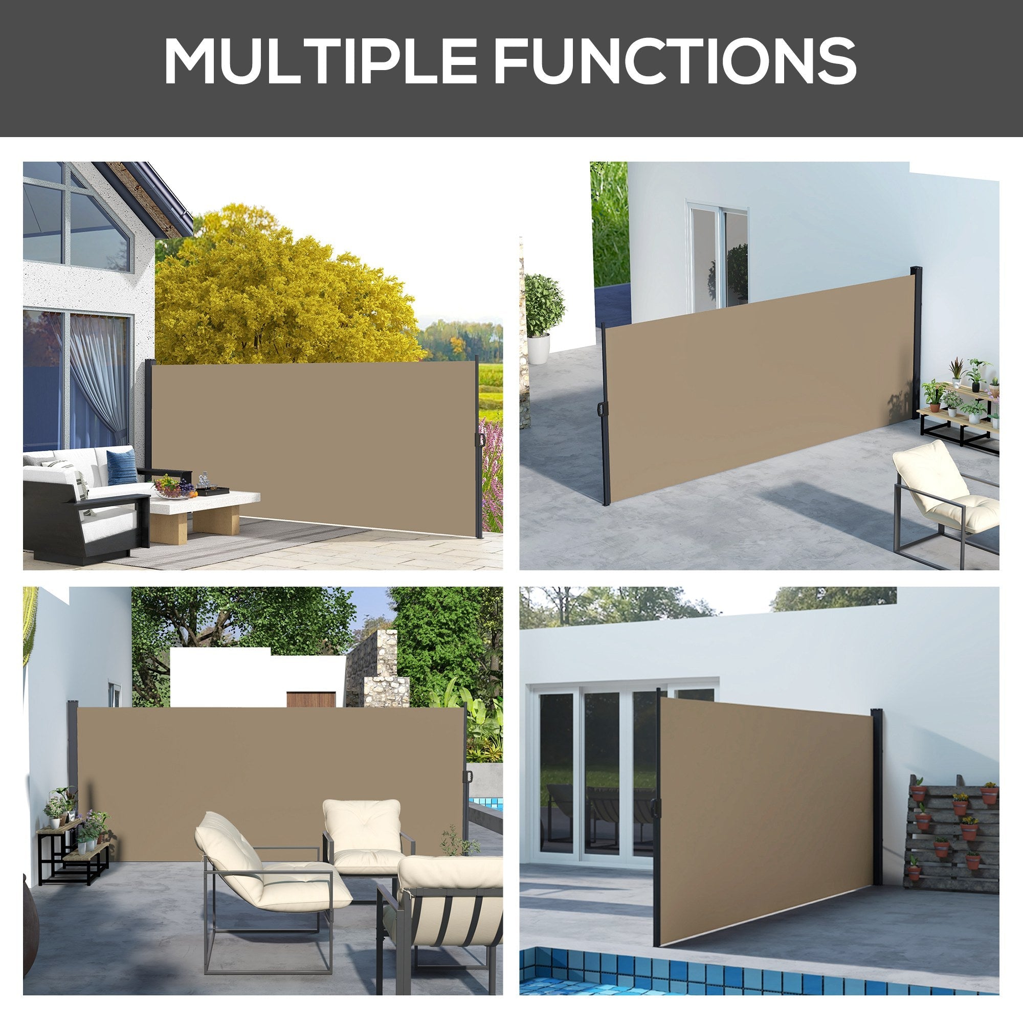 Outsunny 13' x 5' Retractable Side Awning, Outdoor Privacy Screen for Garden, Hot Tub, Balcony, Terrace, Pool, Khaki 