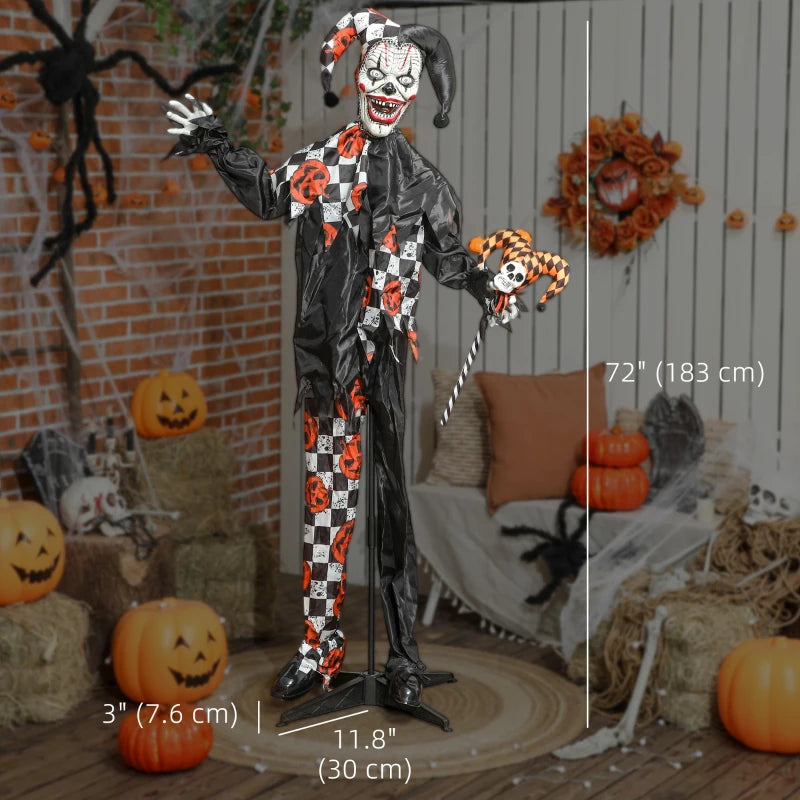 Outsunny 5ft Life-Size Animated Clown – Red Light-Up Eyes, Sound Activated, Battery Operated Halloween Decoration 