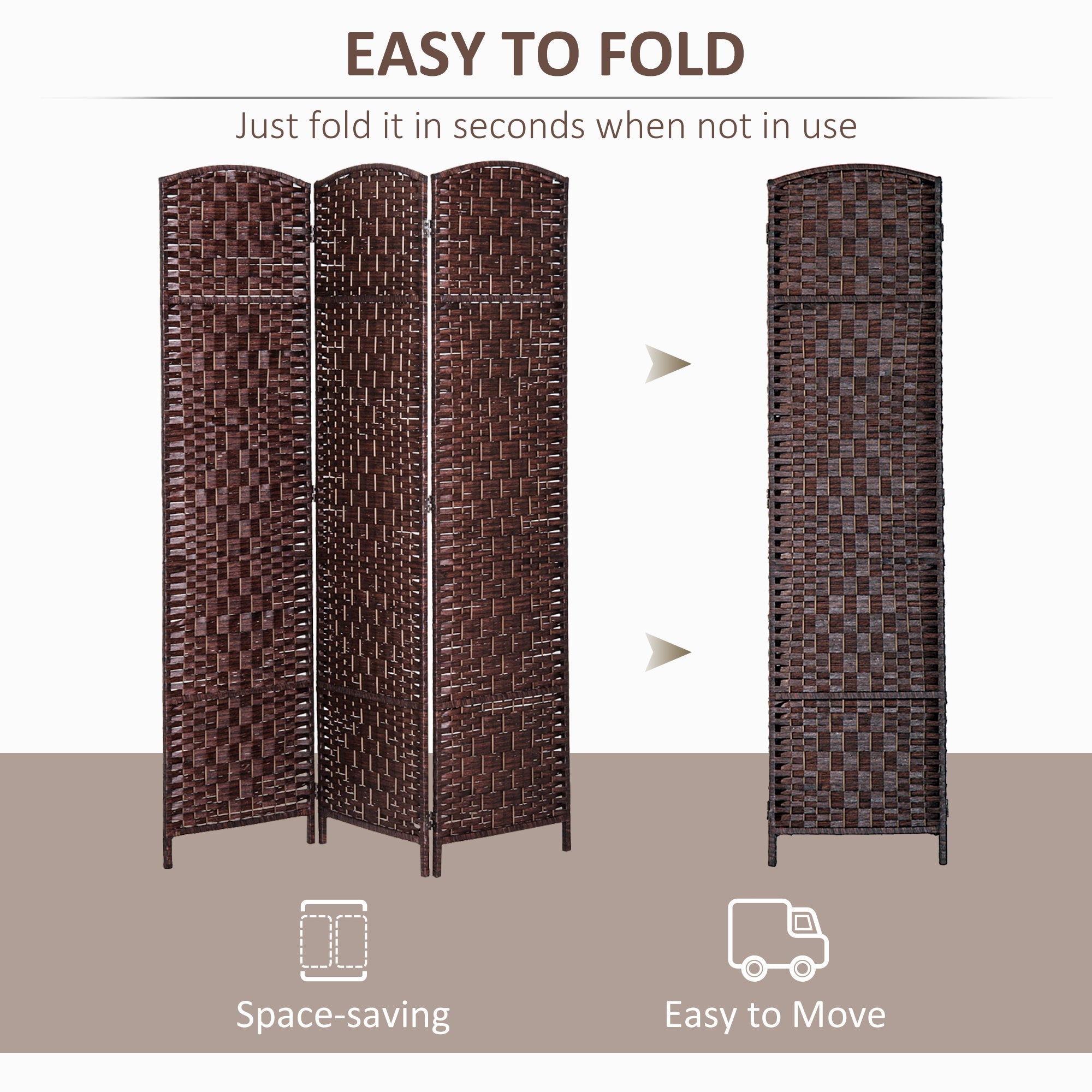HOMCOM Rustic Charm Room Divider: 3-Panel Folding Wooden Frame Partition for Bedroom/Living Spaces, Warm Brown Tone 
