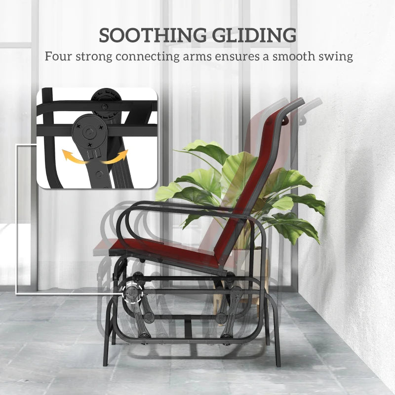 Patio Glider with Breathable Mesh Fabric, Outdoor Glider Chair, Garden Rocking Gliding Seat for Patio, Yard, Porch, Wine Red