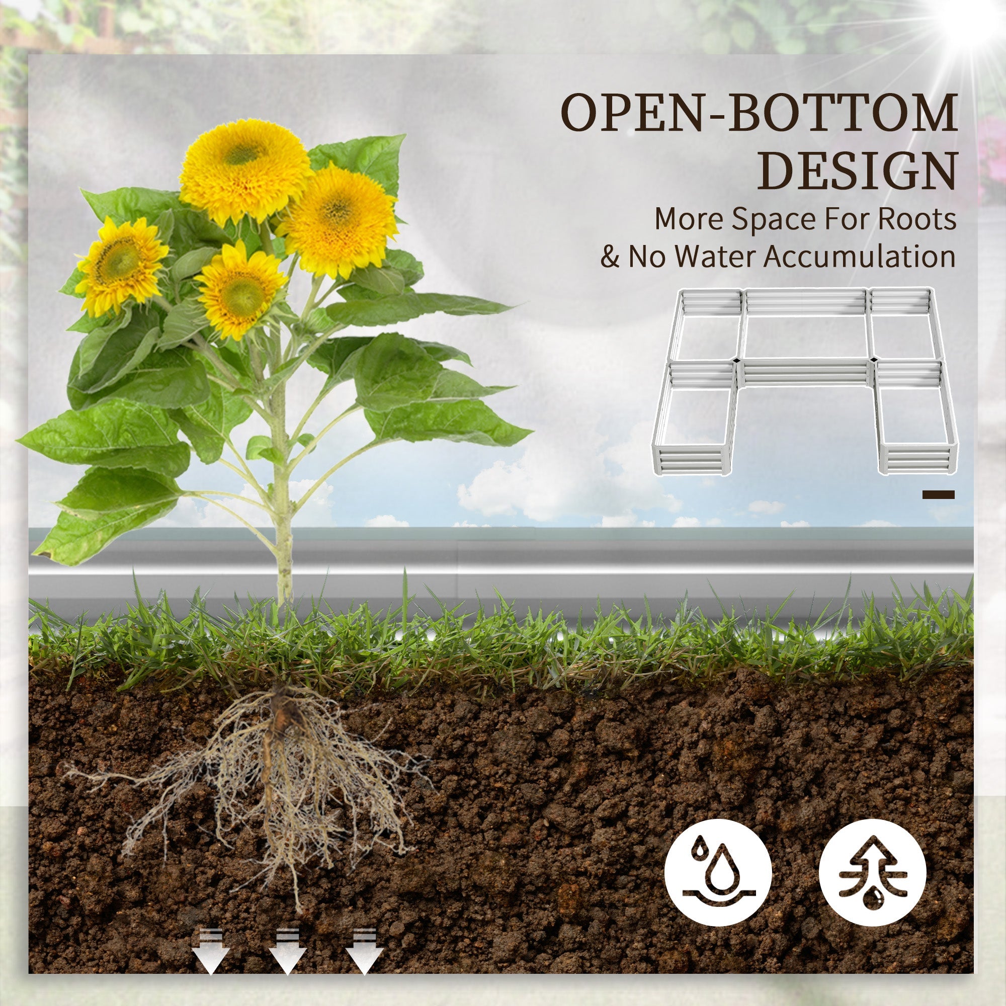 Outsunny Steel Raised Garden Bed, Set of 5 Large Box Planters for Outdoor Plants Vegetables Flowers Herbs, 8x8x1ft, Silver 