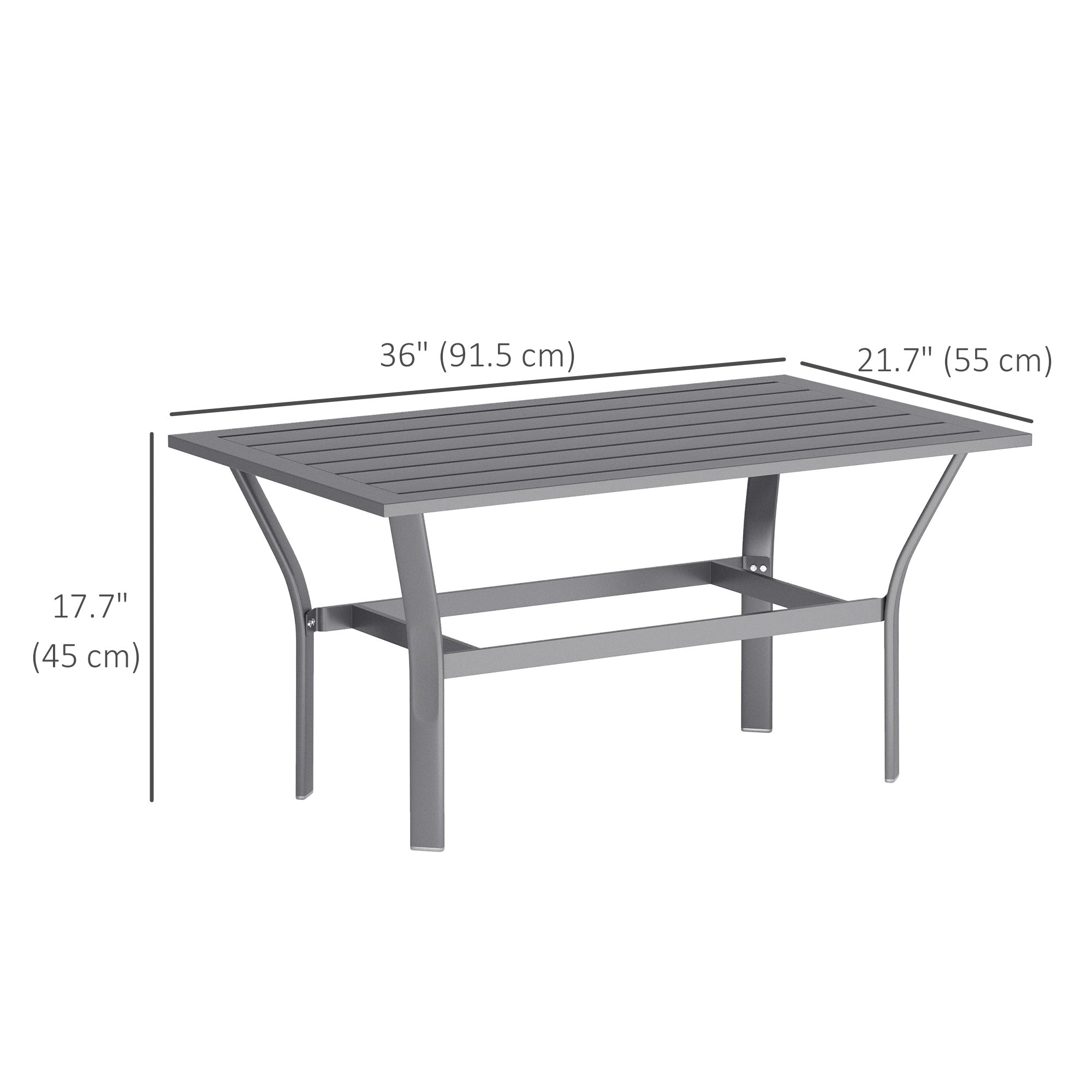 Outsunny Outdoor Side Table with Slatted Tabletop, Metal Patio Coffee Table for Garden, Balcony, Dark Grey 