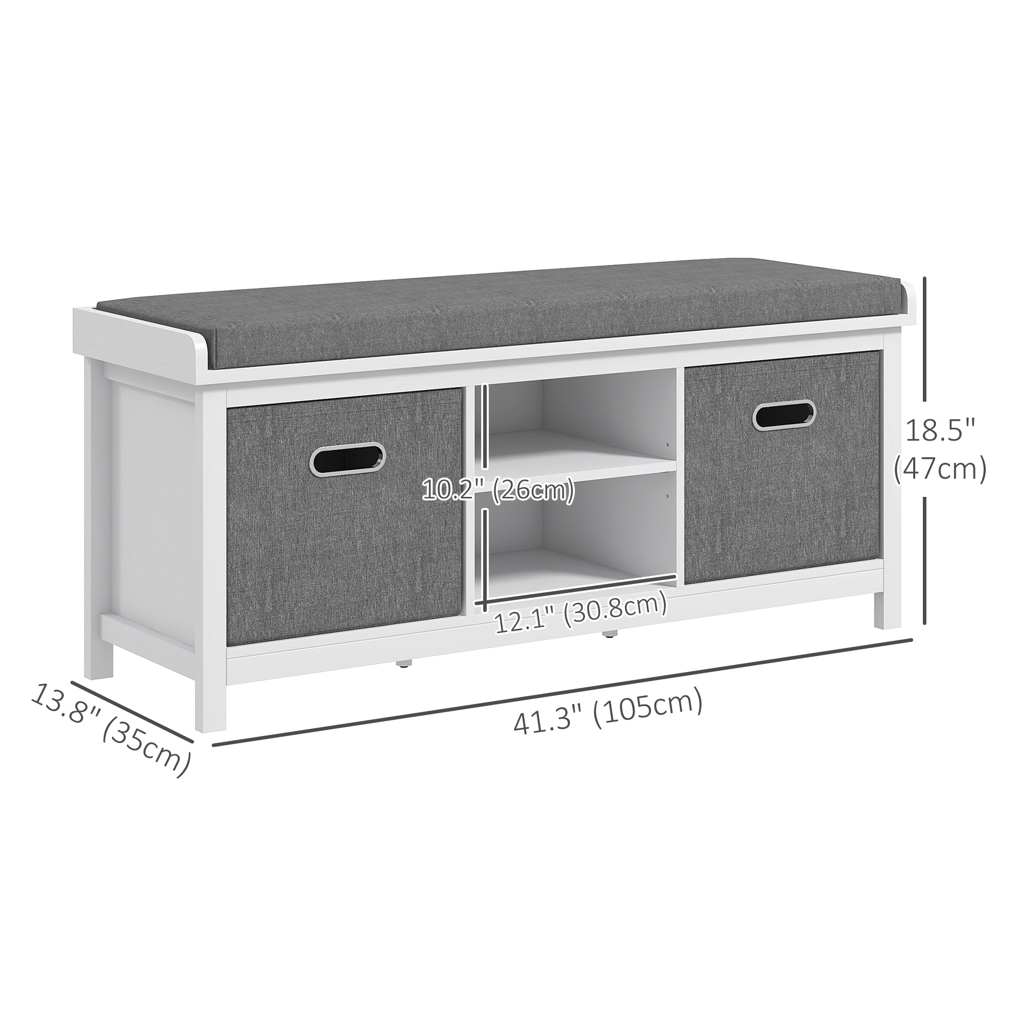 HOMCOM White Entryway Shoe Storage: Comfortable Cushioned Bench with 2 Drawers & Adjustable Shelf Organizer 