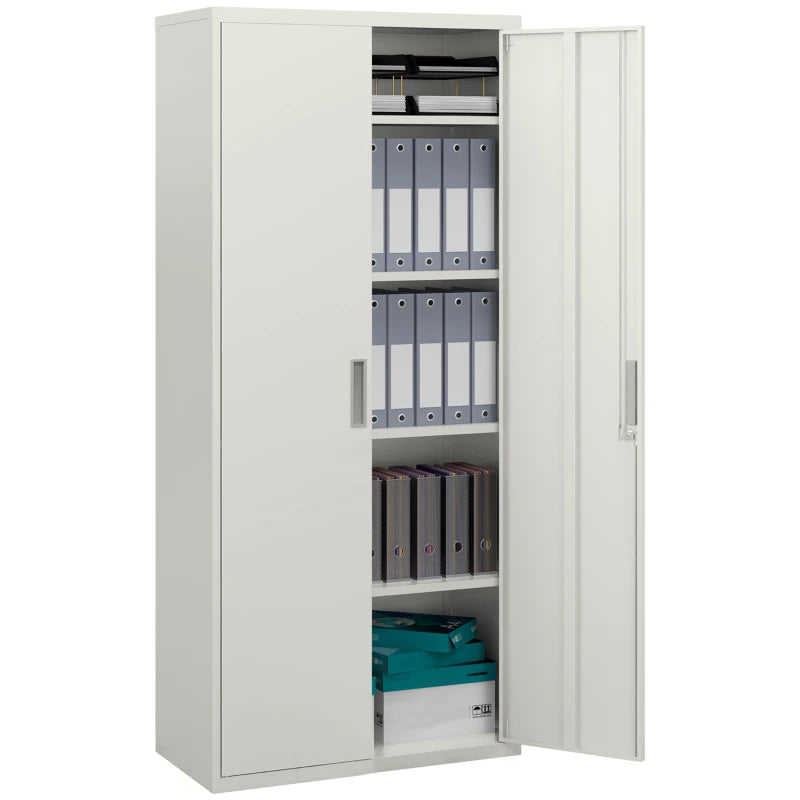 71" Tall Garage Cabinet, Metal Storage Cabinet with 2 Doors, 4 Adjustable Shelves for Home Office, Study, Garage, White