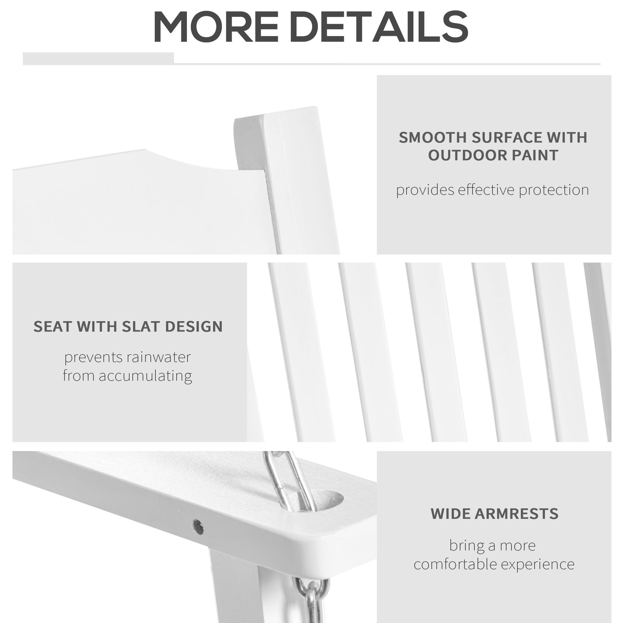 Outsunny White 2-Person Porch Swing Bench: Adjustable Hanging Chains Patio Chair for Deck, Garden, Backyard Relaxation 