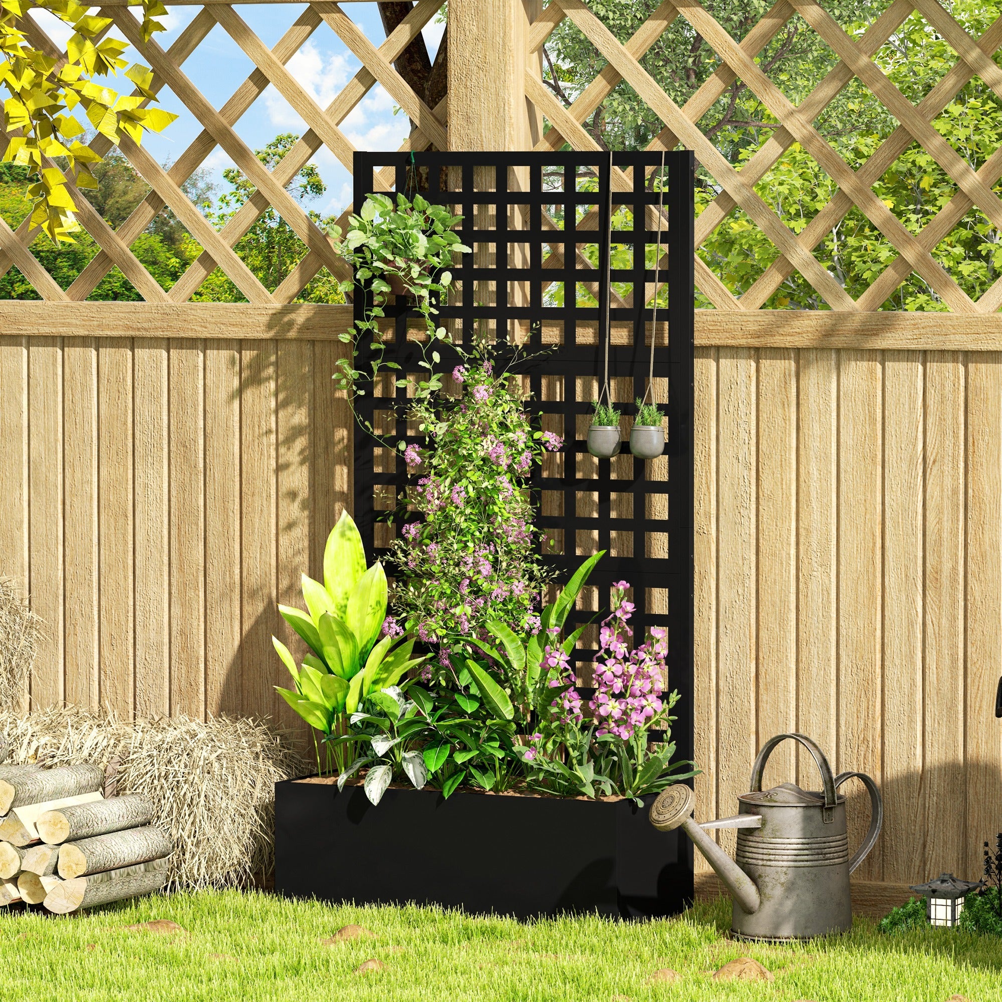 Outsunny Galvanized Raised Garden Bed Planter Box with Trellis for Climbing Plants, Vegetable, Vines, 35" x 16" x 70" 