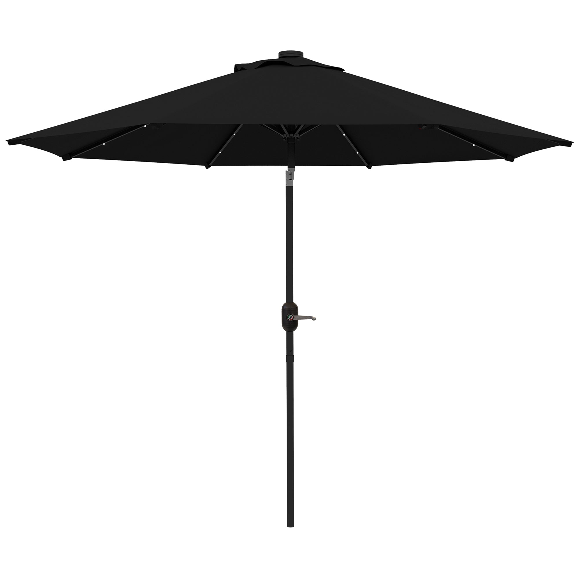 Outsunny 9ft Solar LED Outdoor Patio Umbrella: Black Tilt Canopy Sunshade for Evening Gatherings 