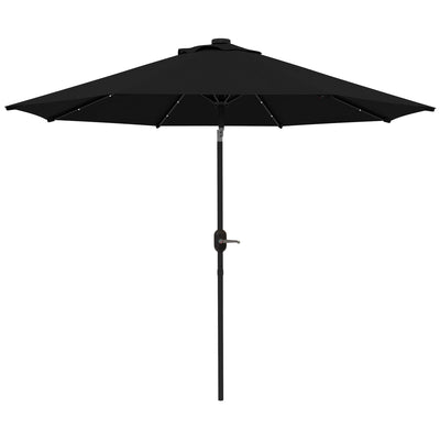 Outsunny 9ft Solar LED Outdoor Patio Umbrella: Black Tilt Canopy Sunshade for Evening Gatherings 