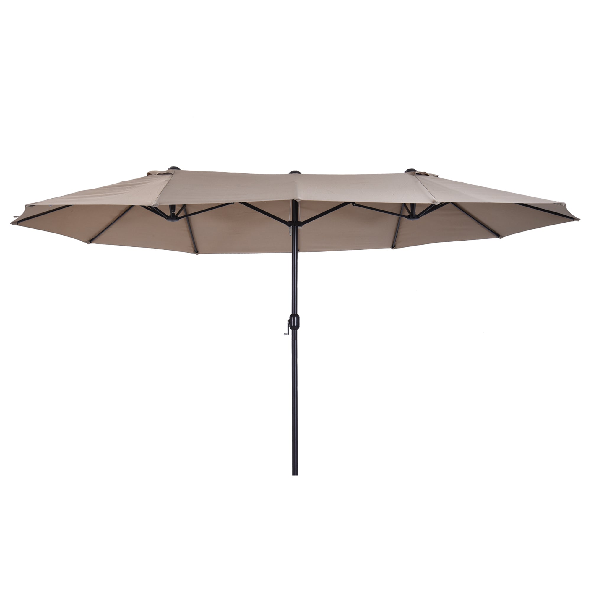 Outsunny 15' Outdoor Patio Umbrella with Twin Canopy Sunshade & Steel Table Umbrella with Lift Crank, Tan 