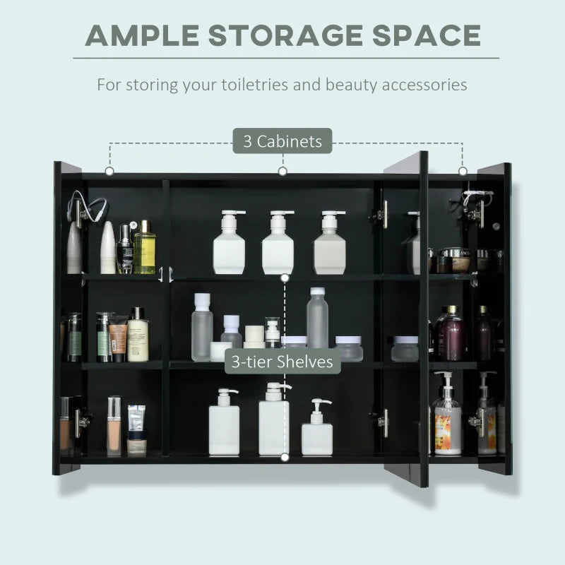 LED Medicine Cabinet with Mirror, Wall Mounted Bathroom Mirror Cabinet with Adjustable Shelves, High Gloss Black