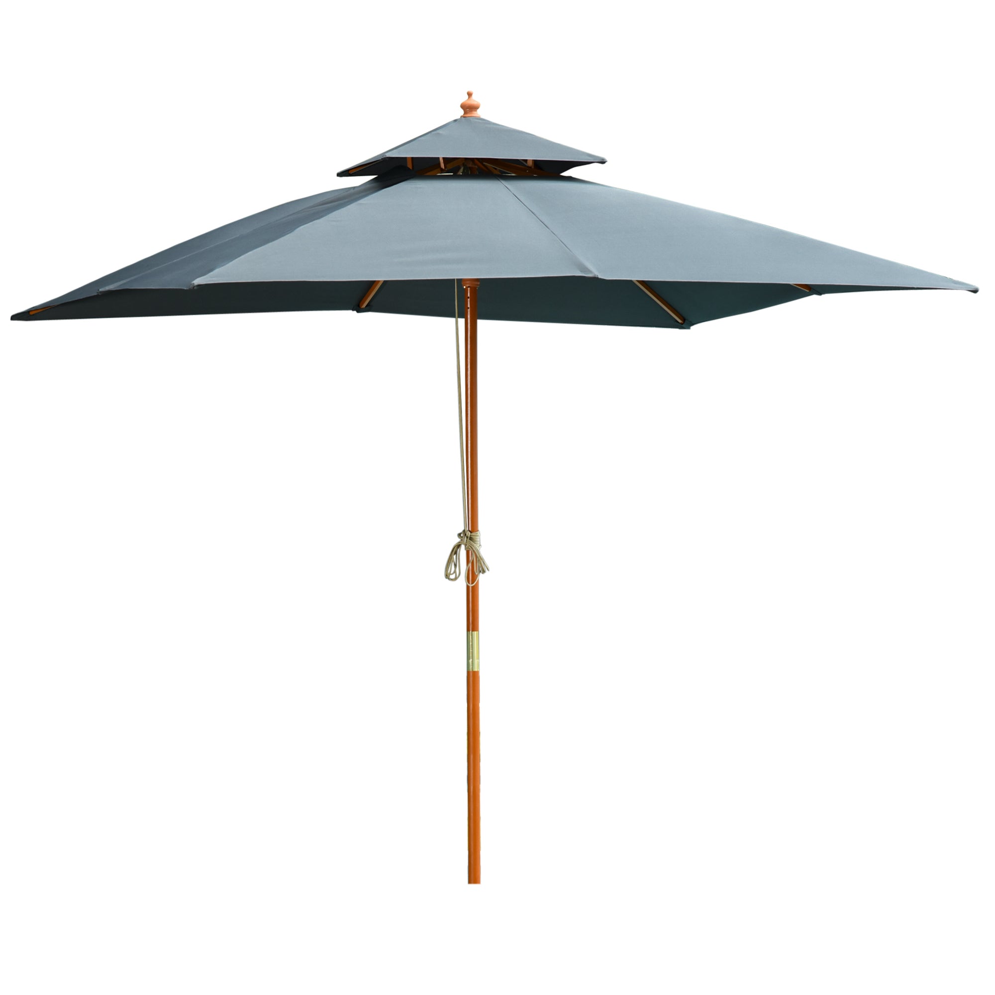 Outsunny 10x10ft Garden Market Parasol Wood Square Patio Umbrella Sunshade Canopy with 2 Pulley Pagoda Style Dark Grey 