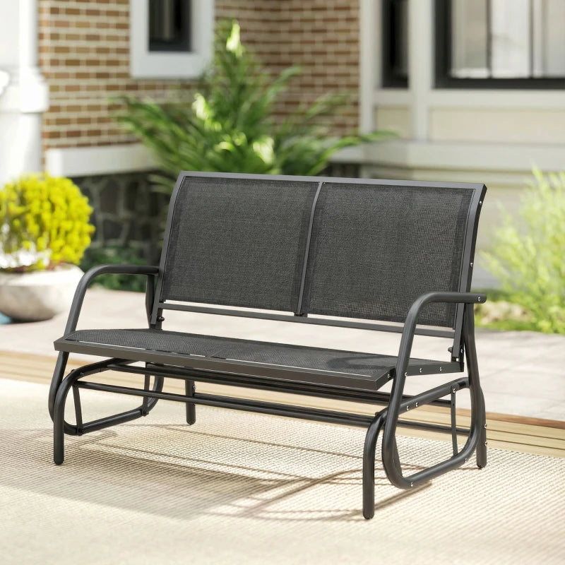Outdoor Glider Bench, 2 Seater Garden Patio Glider Chair with Sling Fabric Seat, Steel Frame, Black