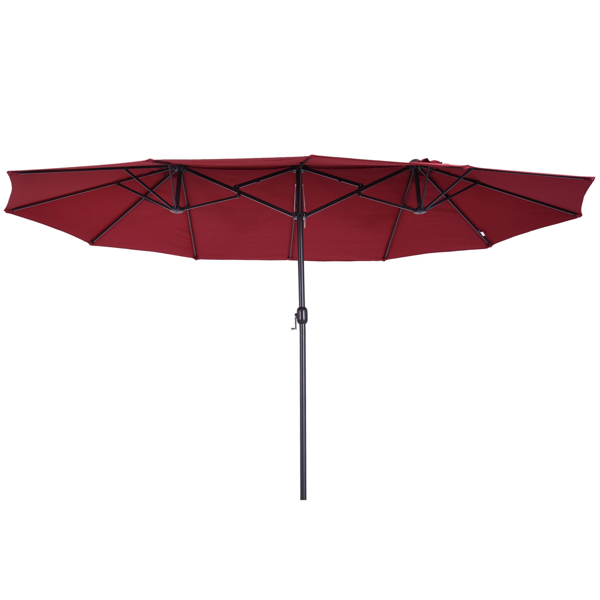 Outsunny 15' Double Canopy Patio Umbrella Sunshade Steel w Lift Crank Wine Red 