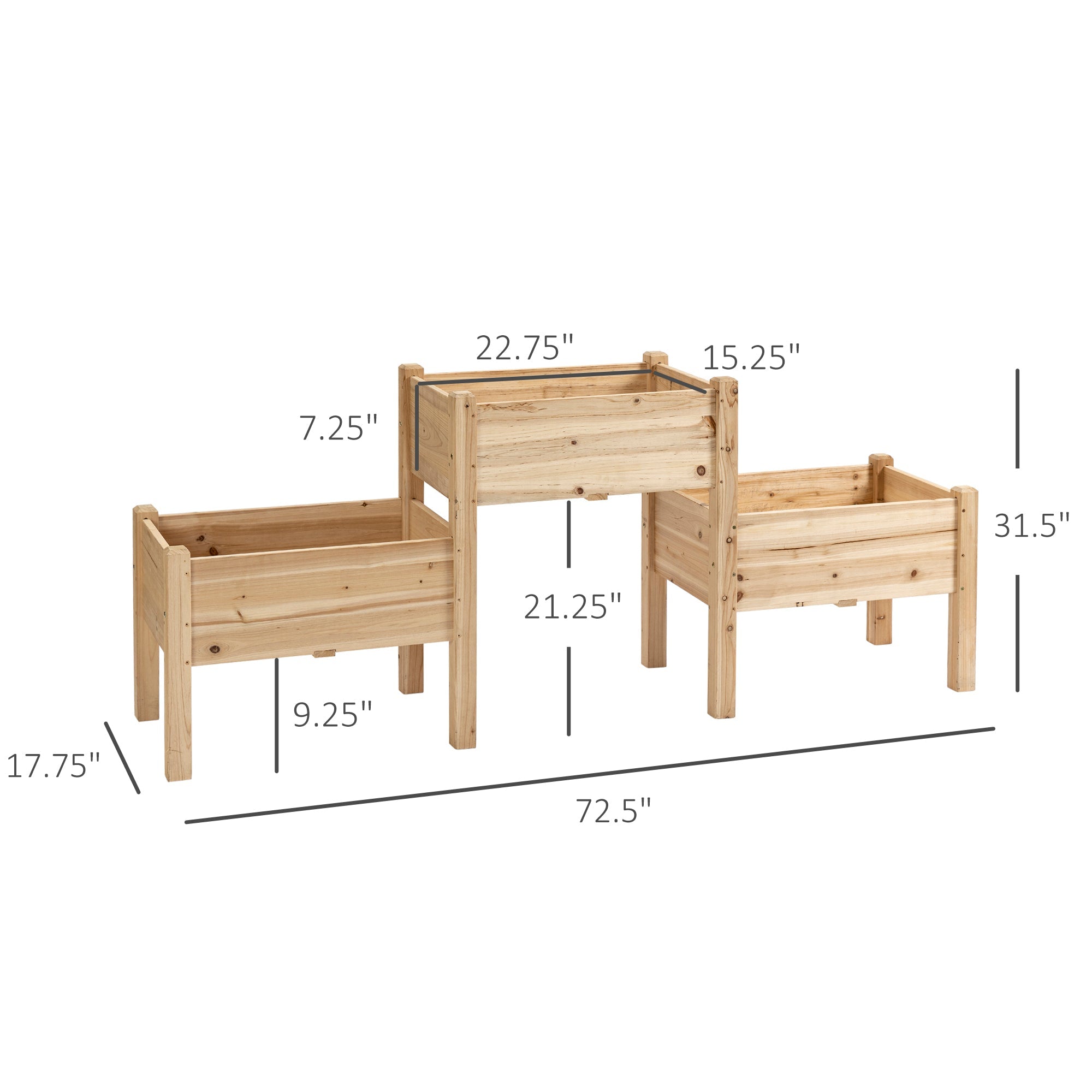 Outsunny 73" x 18" x 32" 3 Tier Raised Garden Bed w/ Three Elevated Planter Box, Freestanding Wooden Plant Stand, Natural 