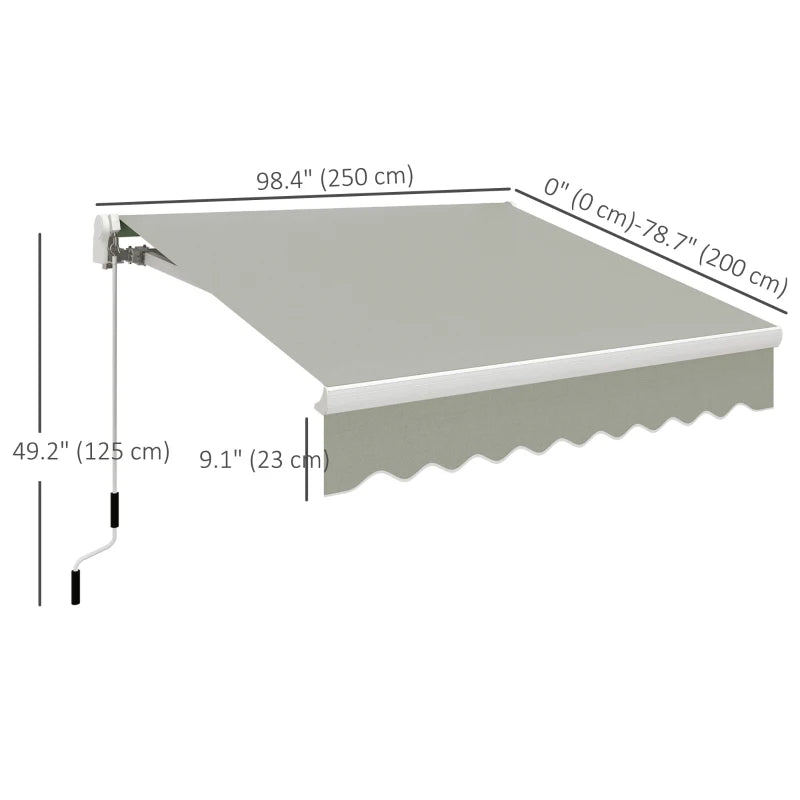 8'x7' Patio Awning Manual Retractable Sun Shade Outdoor Deck Canopy Shelter, Light Grey