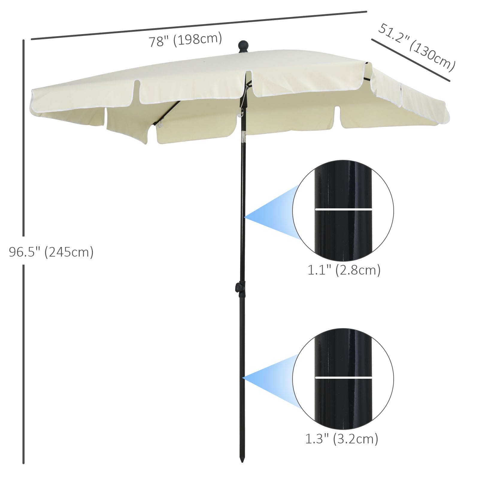 Outsunny Patio Umbrella: 7x4ft Rectangular Aluminum Tilt UV Protection Beige 