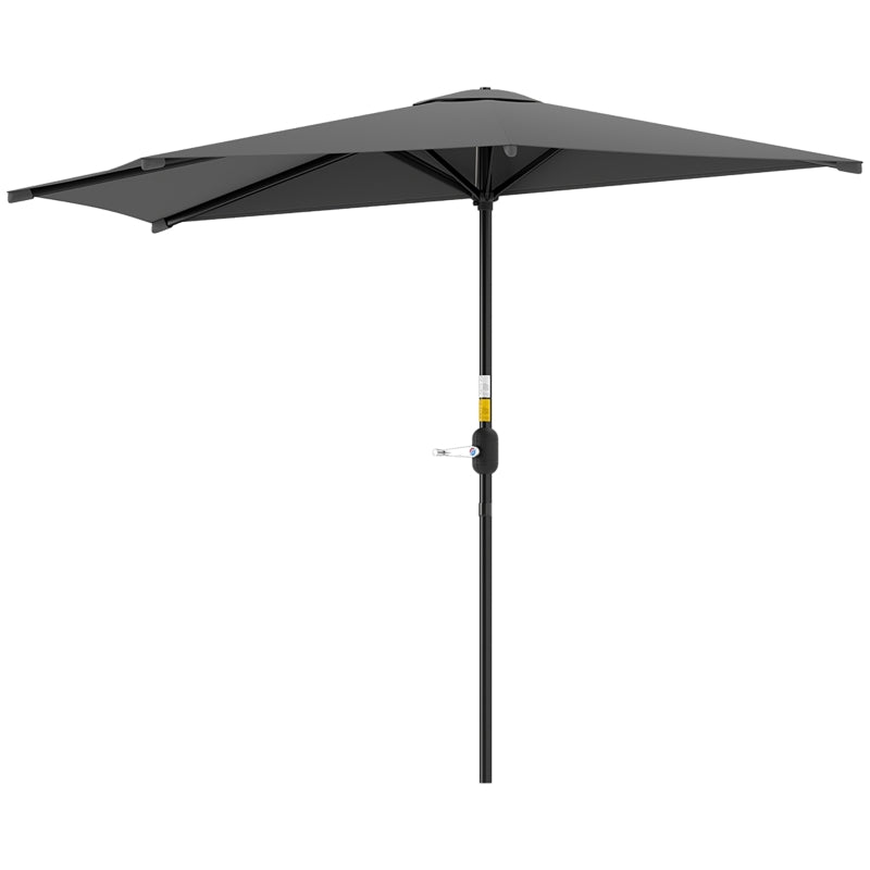 9.8ft Half Umbrella Semi Round Patio Parasol with Crank Handle, Top Vent for Garden, Balcony- NO BASE INCLUDED Dark Grey