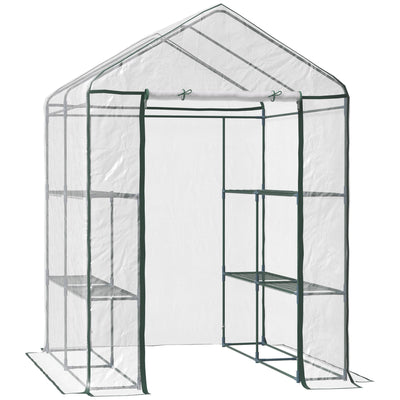 Outsunny 4.7'x4.7'x6.4' Walk-in Greenhouse Kit for Plants Portable Garden Green House Grow Tent Shelving Transparent PVC Cover 