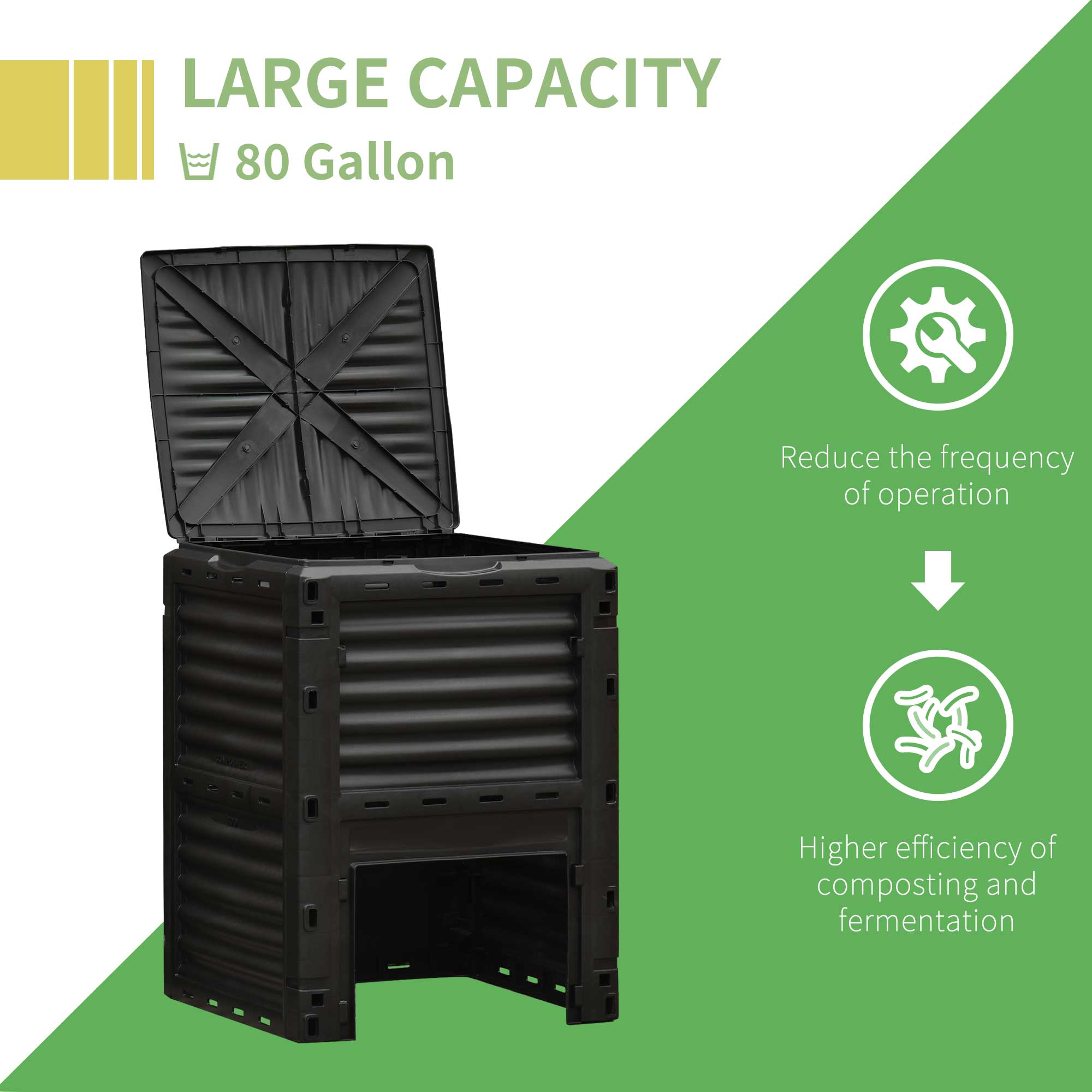 Outsunny Large Outdoor Compost Bin 80 Gallon Garden Compost Container Fast Soil Creation Aerating Box Black 